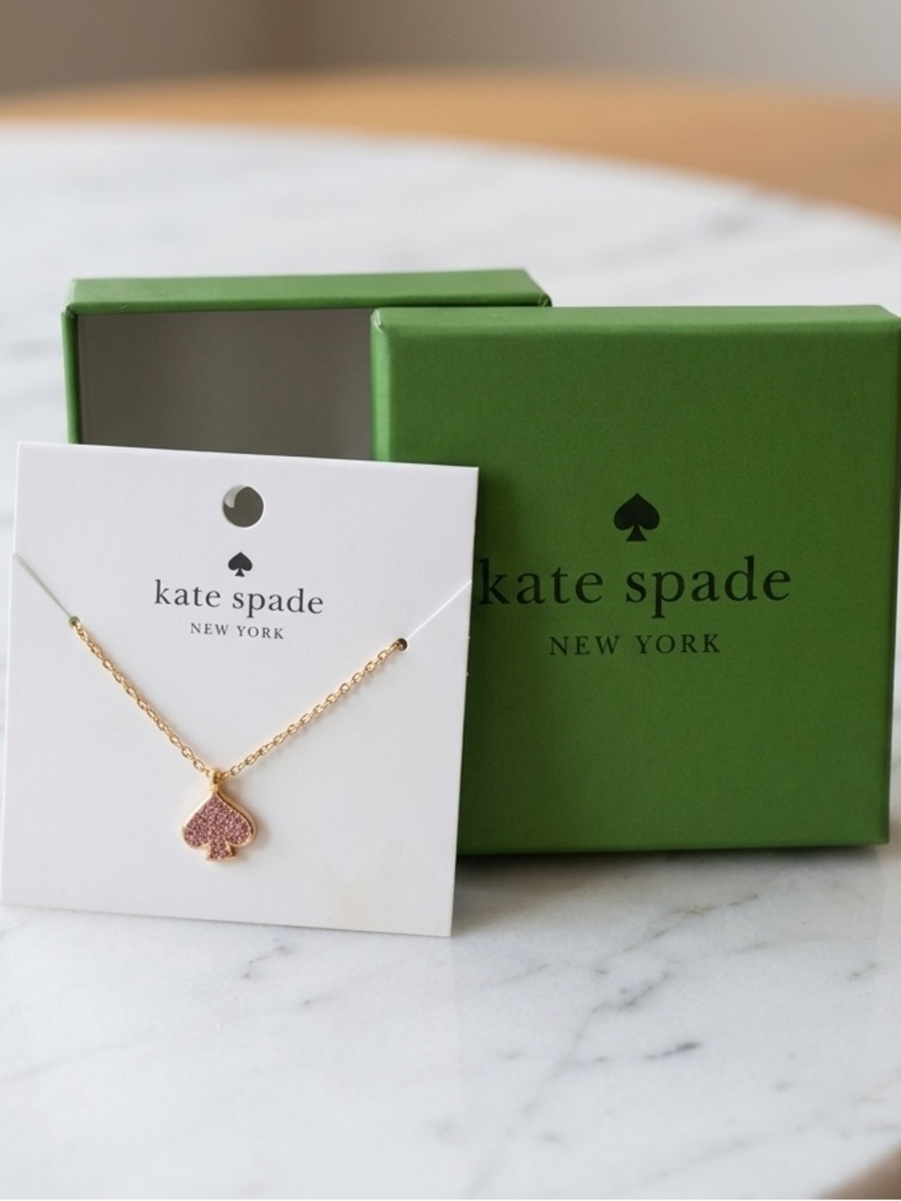kate spade Gold Tone Necklace with Pink Sparkle Spade Pendant